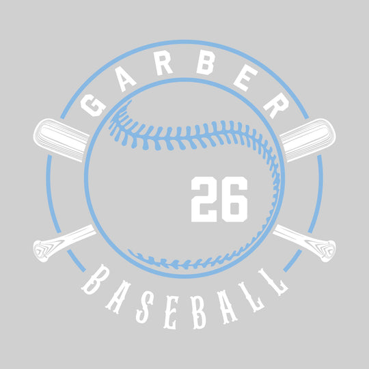 Garber Dukes - Baseball - Crossed Bats with School Name and Baseball Stitches