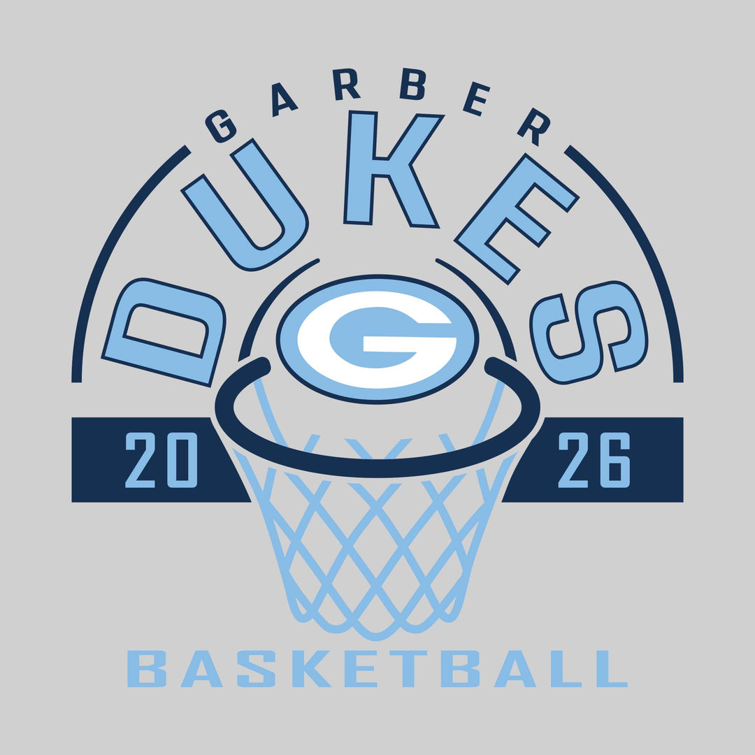 Garber Dukes - Basketball - Arched Text with Center Mascot and Rim