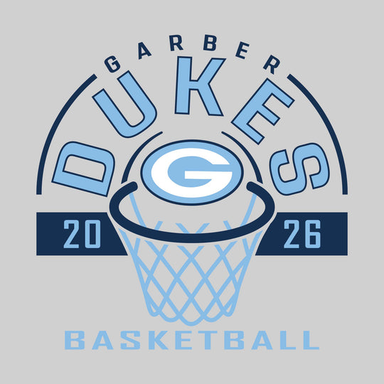 Garber Dukes - Basketball - Arched Text with Center Mascot and Rim