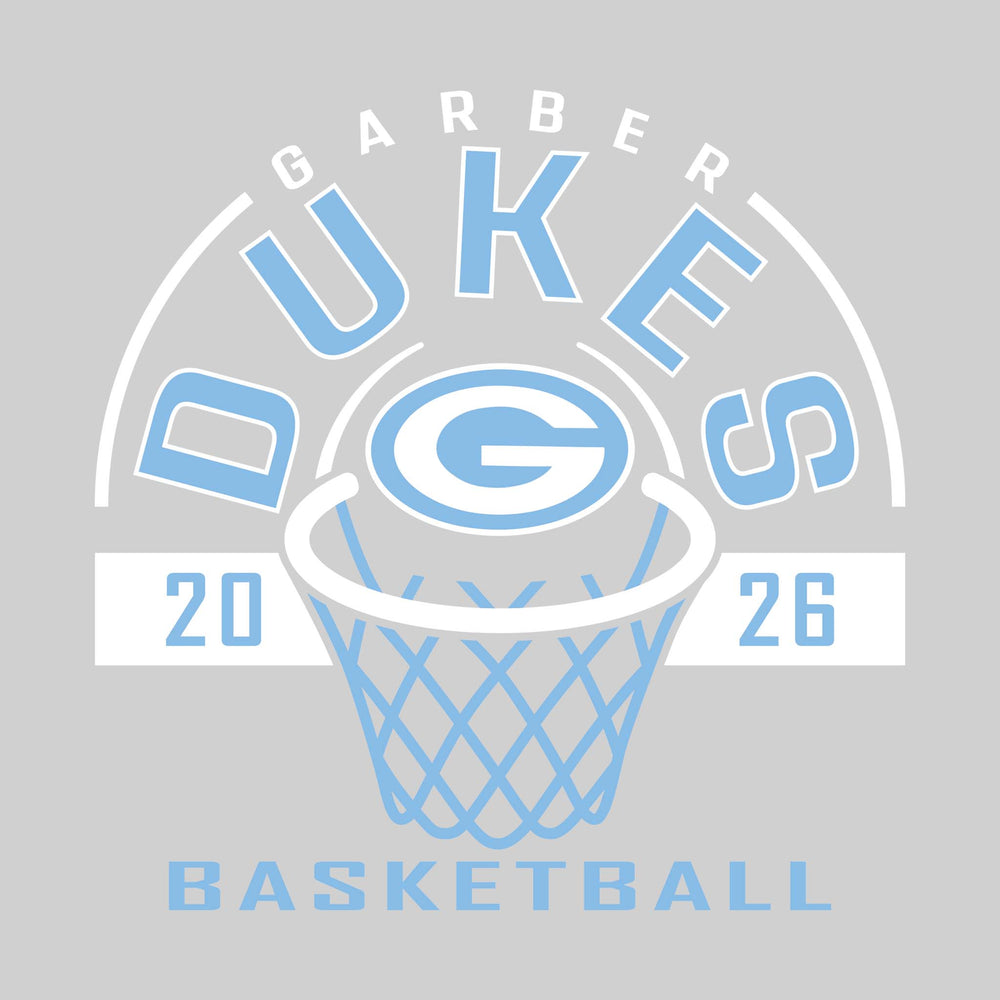 Garber Dukes - Basketball - Arched Text with Center Mascot and Rim