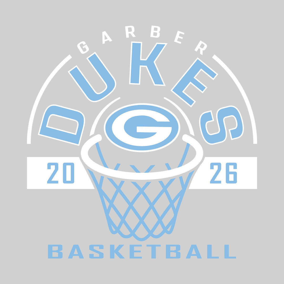 Garber Dukes - Basketball - Arched Text with Center Mascot and Rim