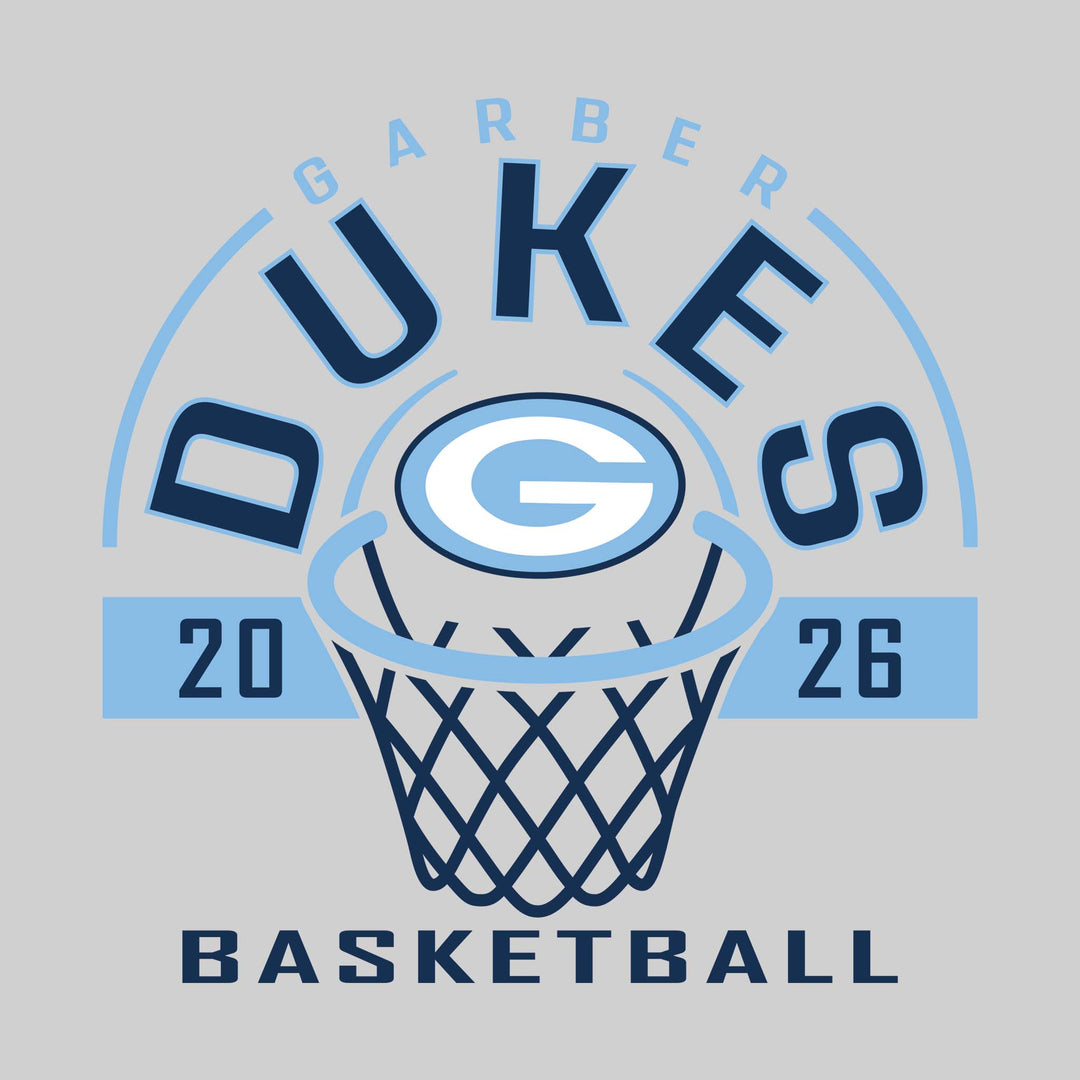 Garber Dukes - Basketball - Arched Text with Center Mascot and Rim