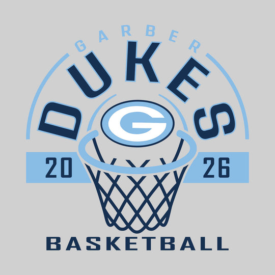 Garber Dukes - Basketball - Arched Text with Center Mascot and Rim
