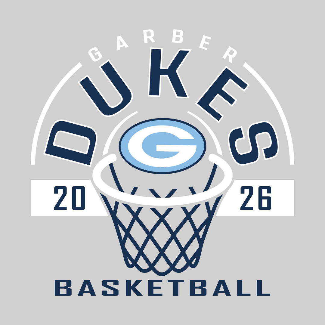 Garber Dukes - Basketball - Arched Text with Center Mascot and Rim