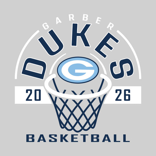 Garber Dukes - Basketball - Arched Text with Center Mascot and Rim