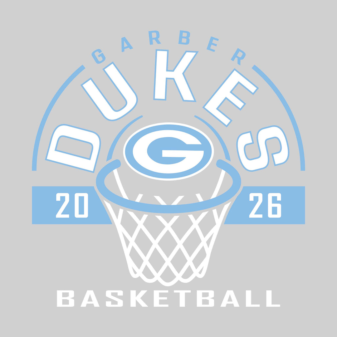 Garber Dukes - Basketball - Arched Text with Center Mascot and Rim