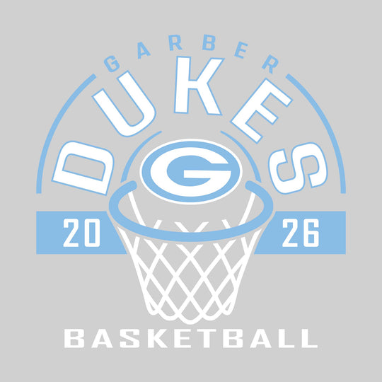 Garber Dukes - Basketball - Arched Text with Center Mascot and Rim