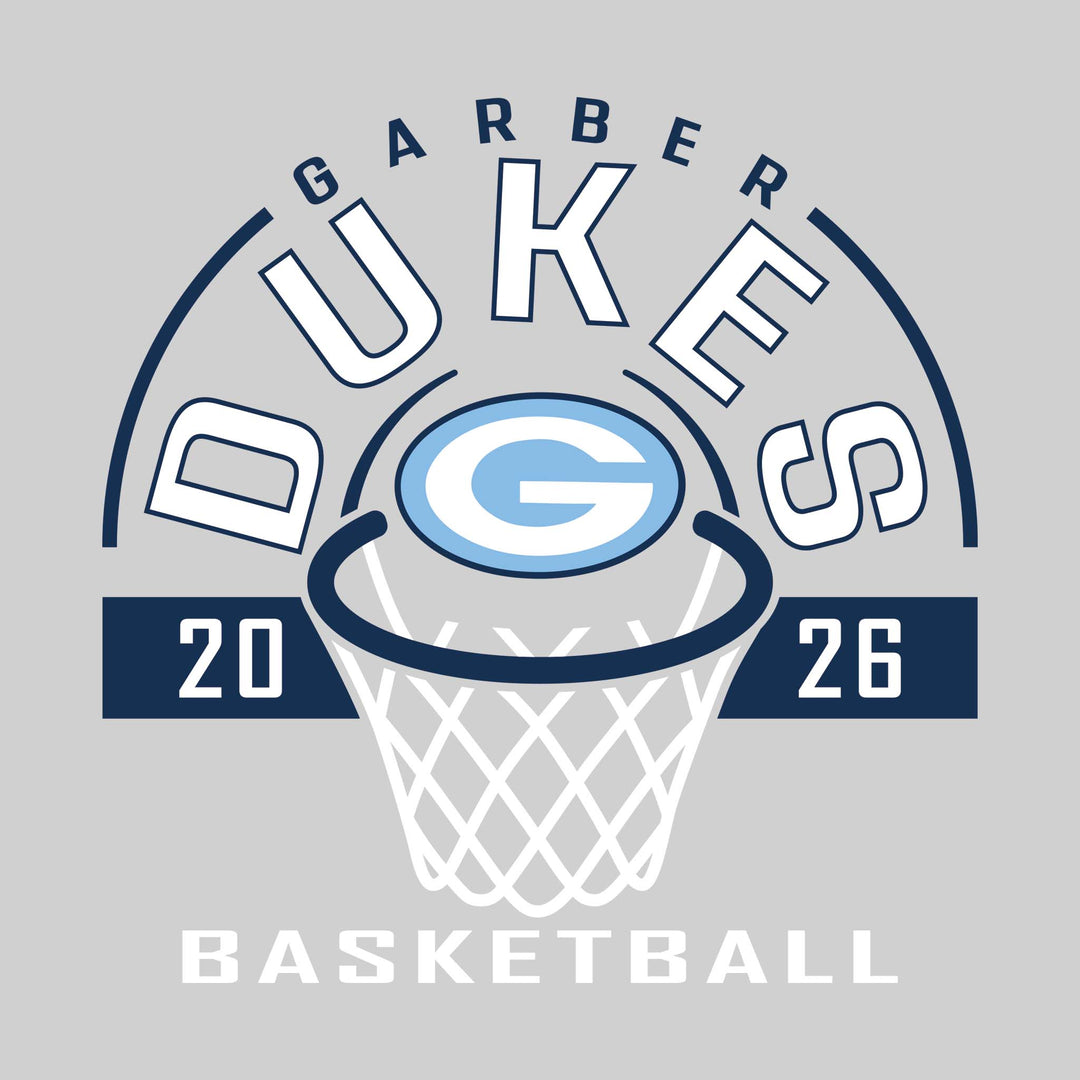 Garber Dukes - Basketball - Arched Text with Center Mascot and Rim