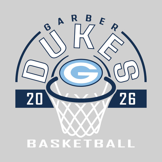 Garber Dukes - Basketball - Arched Text with Center Mascot and Rim