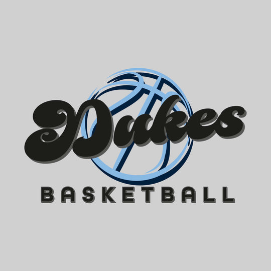 Garber Dukes - Basketball - Retro Dukes Text with Abstract Basketball Outline