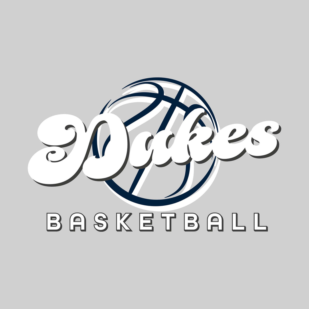 Garber Dukes - Basketball - Retro Dukes Text with Abstract Basketball Outline