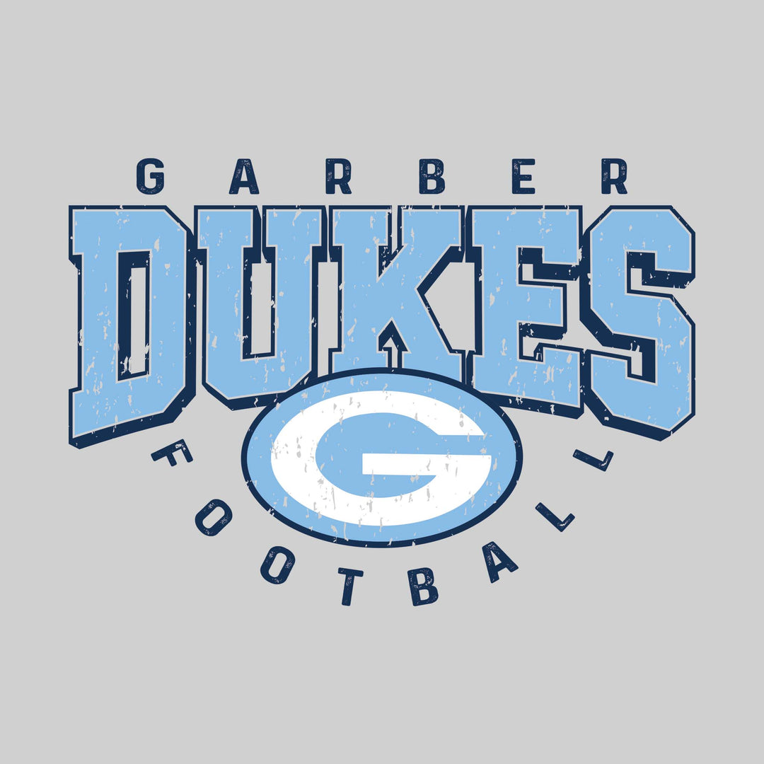 Garber Dukes - Football - Distressed Text with Mascot and Arched Football