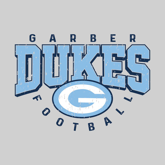 Garber Dukes - Football - Distressed Text with Mascot and Arched Football