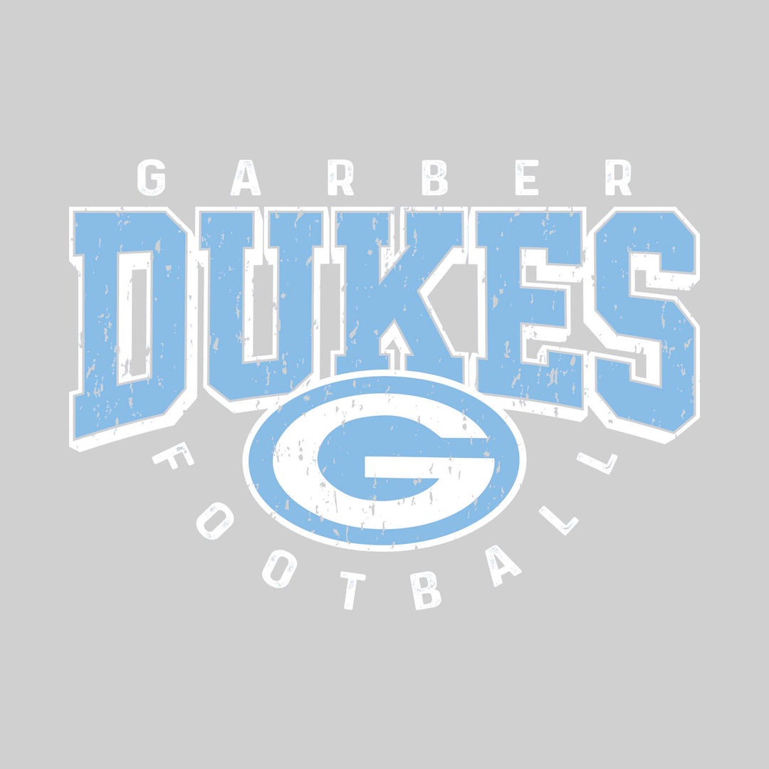 Garber Dukes - Football - Distressed Text with Mascot and Arched Football