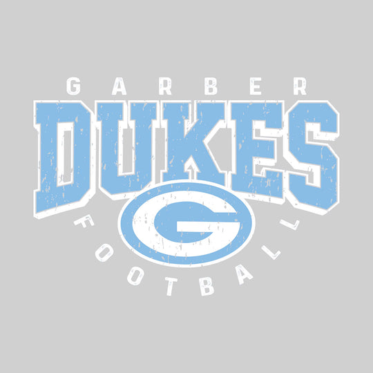 Garber Dukes - Football - Distressed Text with Mascot and Arched Football