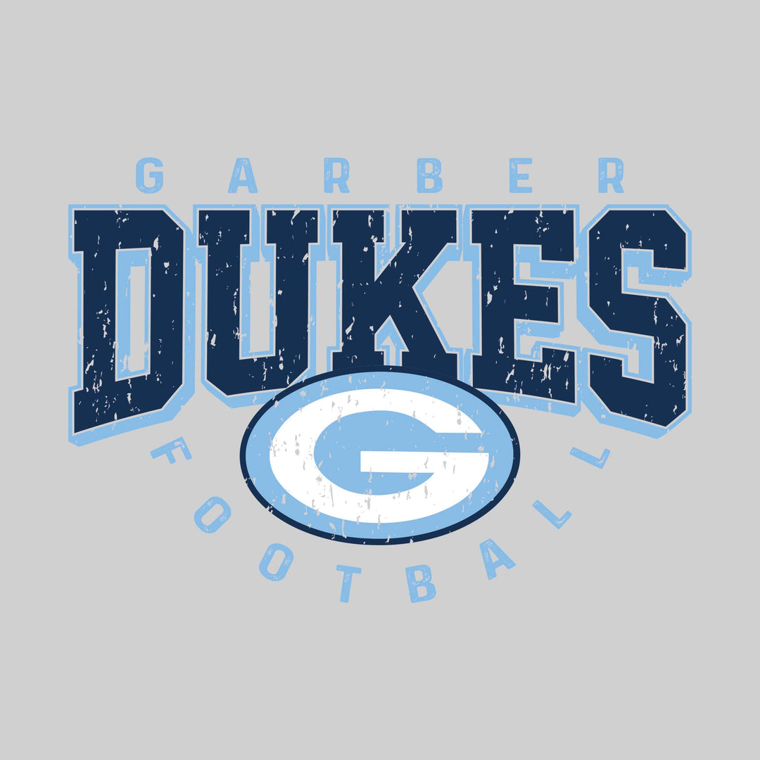 Garber Dukes - Football - Distressed Text with Mascot and Arched Football