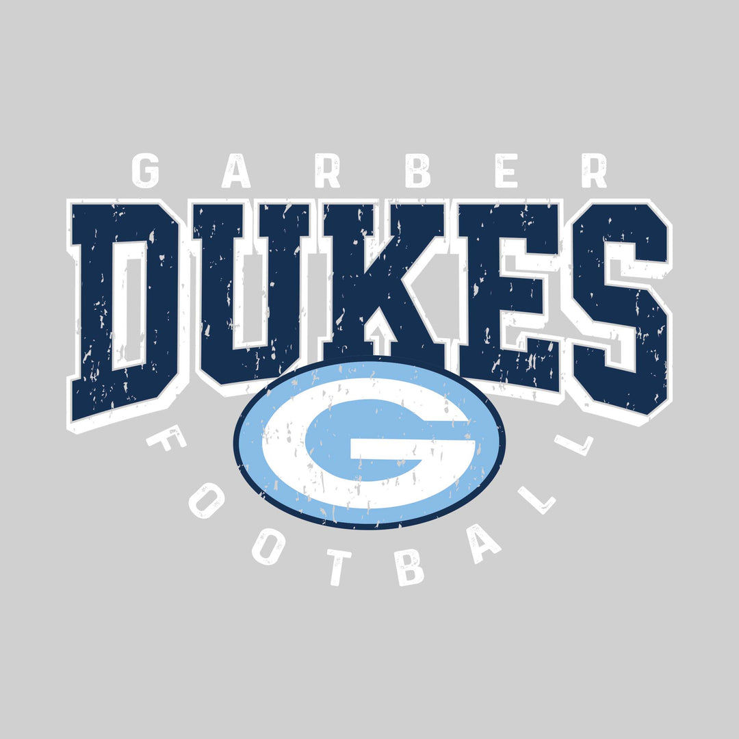Garber Dukes - Football - Distressed Text with Mascot and Arched Football