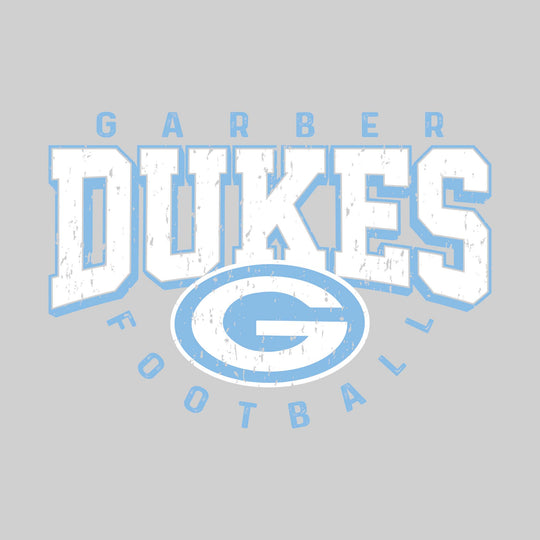 Garber Dukes - Football - Distressed Text with Mascot and Arched Football