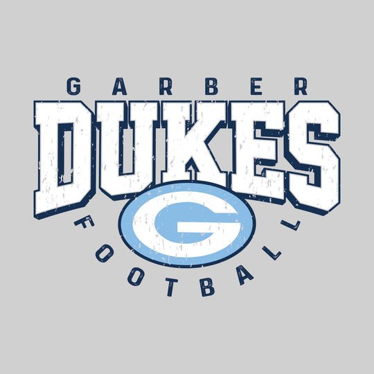 Garber Dukes - Football - Distressed Text with Mascot and Arched Football