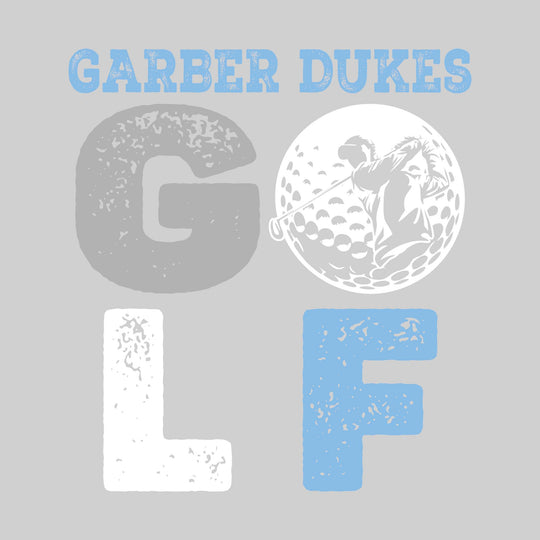 Garber Dukes - Golf - Distressed Text with Male Golfer Silhouette in Golf Ball