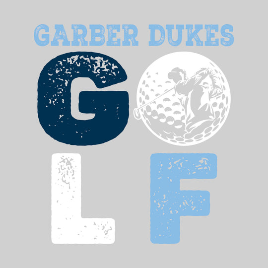 Garber Dukes - Golf - Distressed Text with Male Golfer Silhouette in Golf Ball
