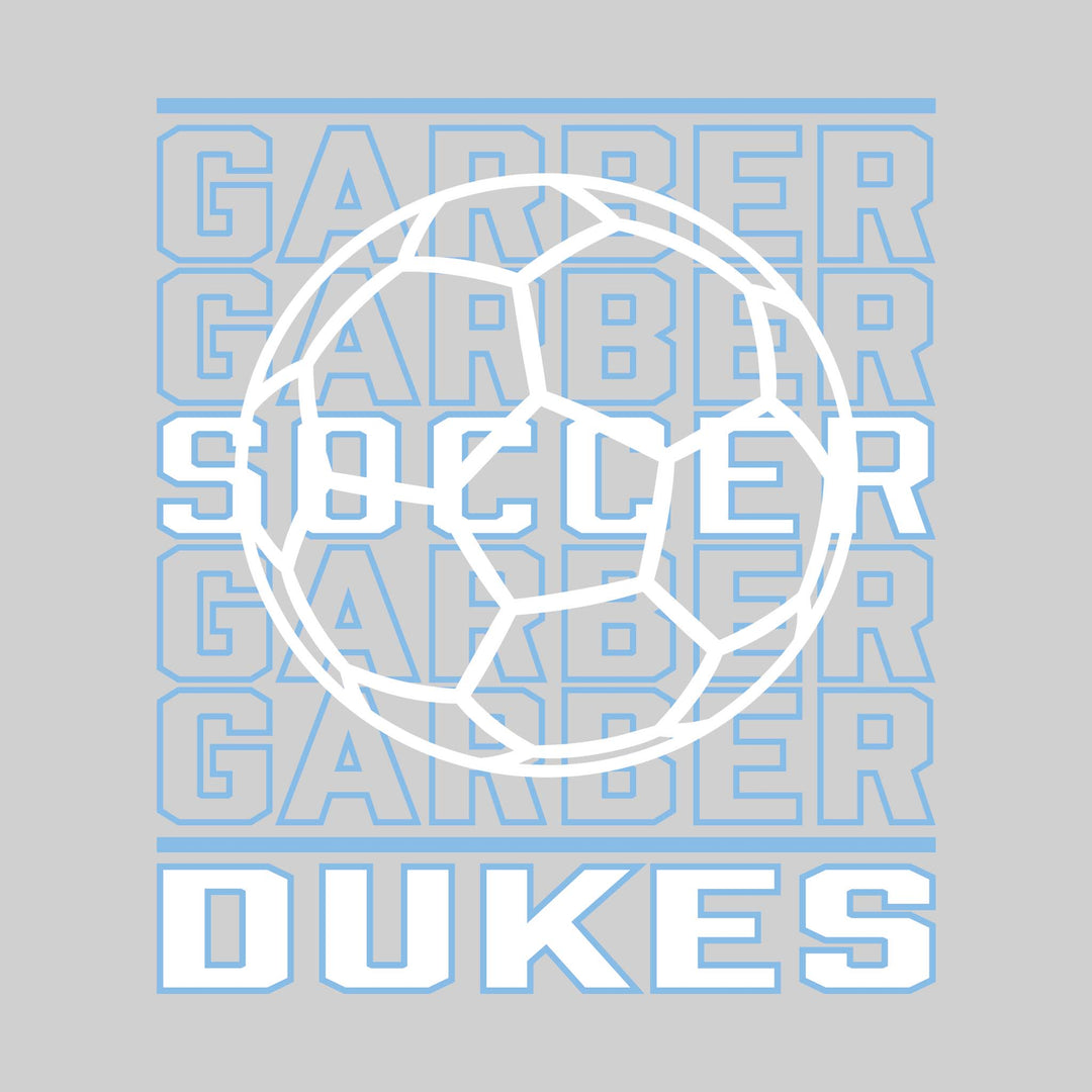 Garber Dukes - Soccer - Repeated School Name with Soccer Ball Outline