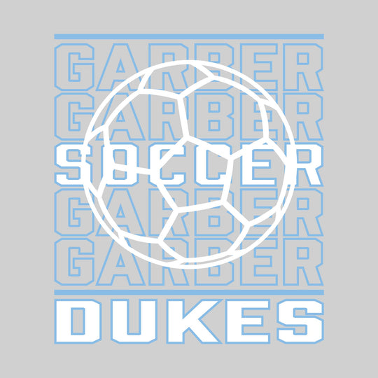 Garber Dukes - Soccer - Repeated School Name with Soccer Ball Outline