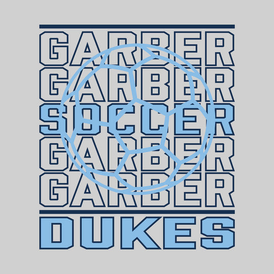 Garber Dukes - Soccer - Repeated School Name with Soccer Ball Outline