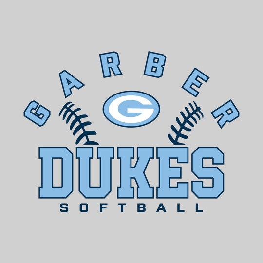 Garber Dukes - Softball - Arched School Name with Softball Stitches &amp; Mascot