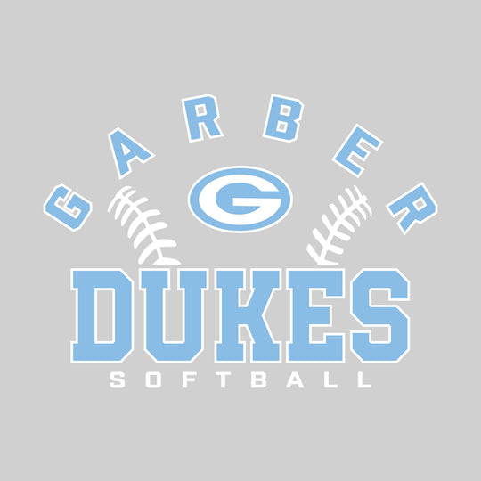Garber Dukes - Softball - Arched School Name with Softball Stitches &amp; Mascot