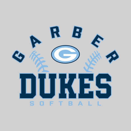Garber Dukes - Softball - Arched School Name with Softball Stitches &amp; Mascot