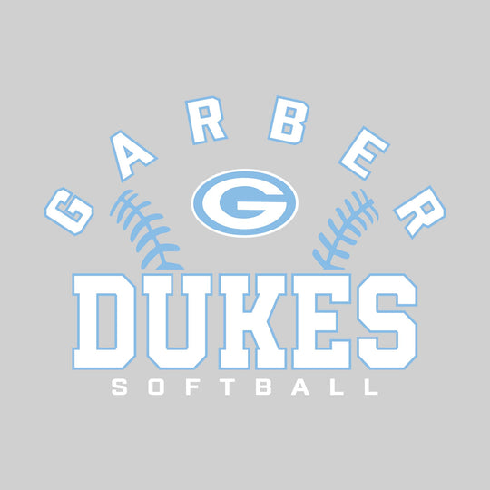 Garber Dukes - Softball - Arched School Name with Softball Stitches &amp; Mascot