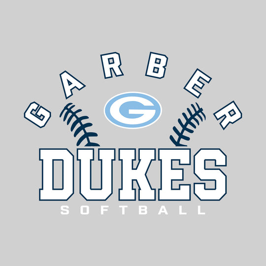 Garber Dukes - Softball - Arched School Name with Softball Stitches &amp; Mascot
