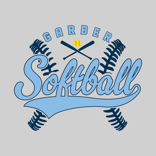 Garber Dukes - Softball - Cursive Softball with Stitches &amp; Crossed Bats