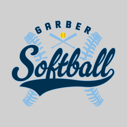 Garber Dukes - Softball - Cursive Softball with Stitches &amp; Crossed Bats