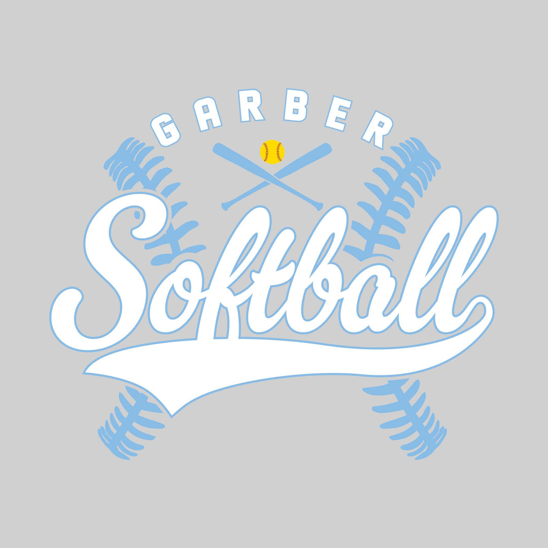 Garber Dukes - Softball - Cursive Softball with Stitches &amp; Crossed Bats