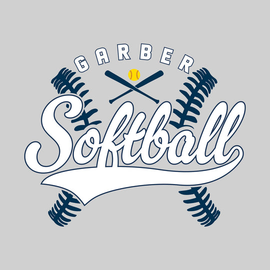 Garber Dukes - Softball - Cursive Softball with Stitches &amp; Crossed Bats