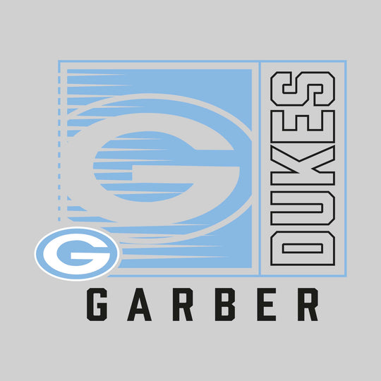 Garber Dukes - Spirit Wear - Boxed Cutout Mascot with Outlined Mascot Name Over School Name