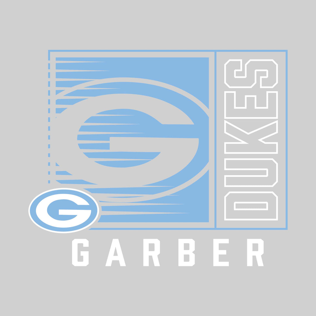 Garber Dukes - Spirit Wear - Boxed Cutout Mascot with Outlined Mascot Name Over School Name