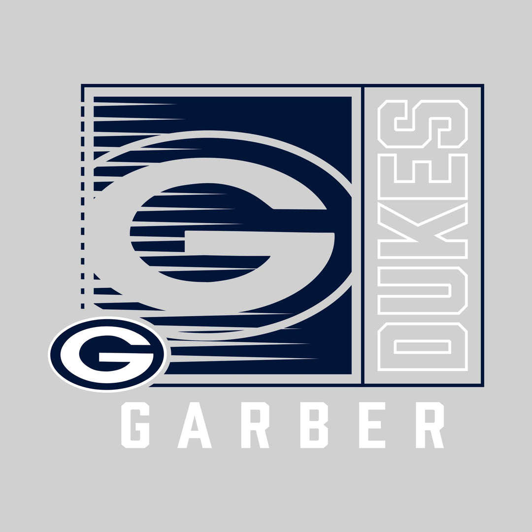 Garber Dukes - Spirit Wear - Boxed Cutout Mascot with Outlined Mascot Name Over School Name