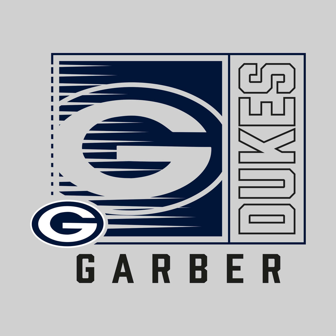 Garber Dukes - Spirit Wear - Boxed Cutout Mascot with Outlined Mascot Name Over School Name