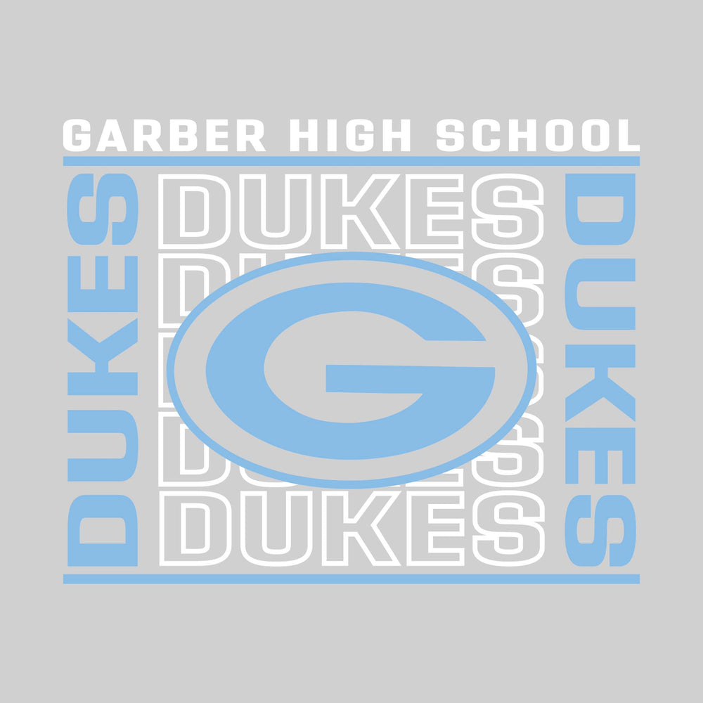 Garber Dukes - Spirit Wear - Bracketed Repeating Outlined Dukes with Mascot