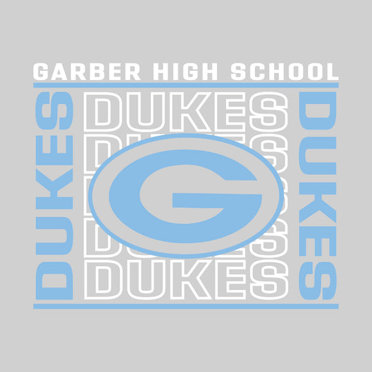 Garber Dukes - Spirit Wear - Bracketed Repeating Outlined Dukes with Mascot