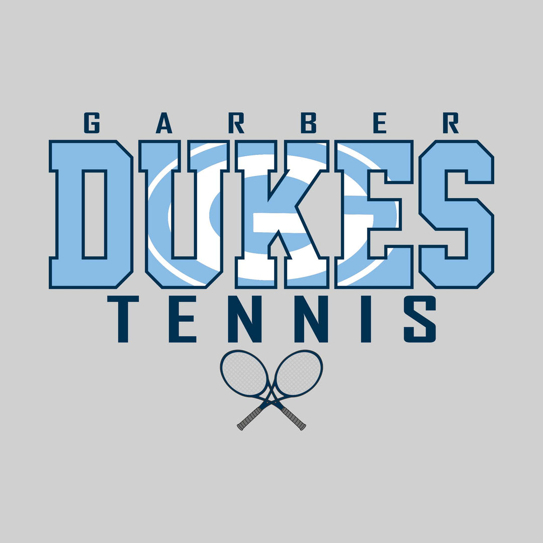 Garber Dukes - Tennis - Outlined Dukes with Mascot Inset and Crossed Rackets