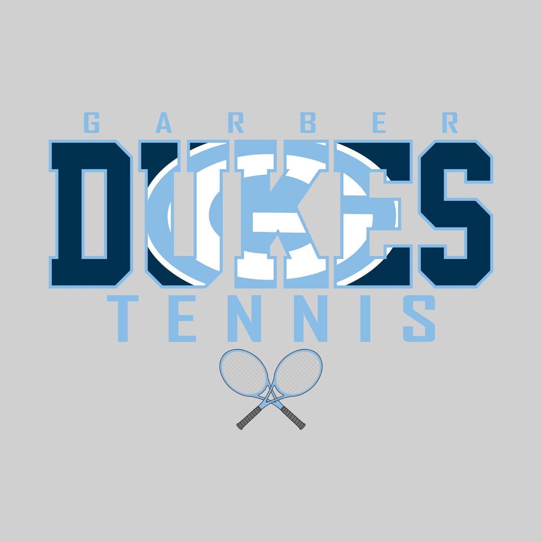 Garber Dukes - Tennis - Outlined Dukes with Mascot Inset and Crossed Rackets