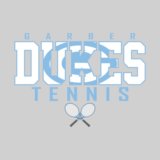 Garber Dukes - Tennis - Outlined Dukes with Mascot Inset and Crossed Rackets