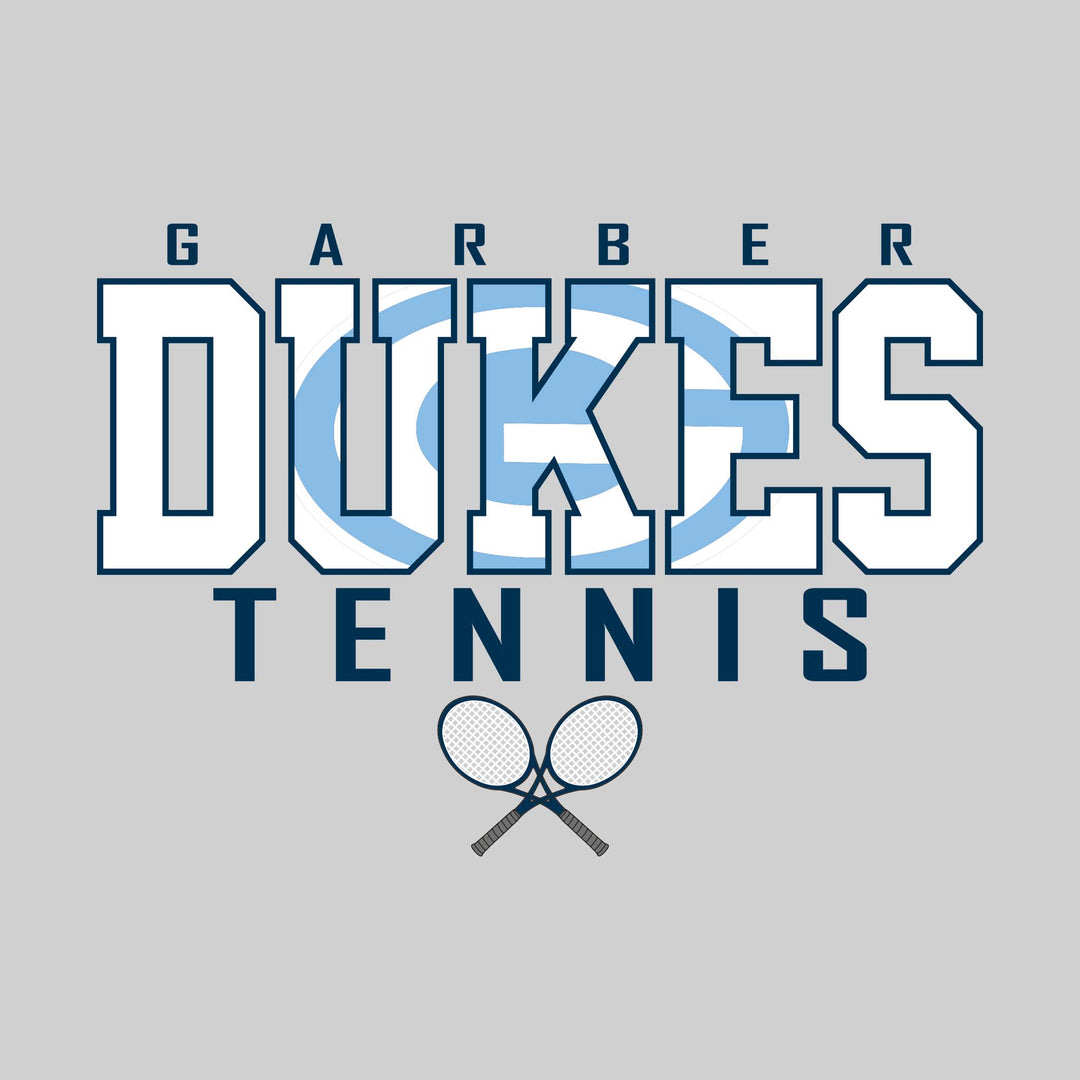Garber Dukes - Tennis - Outlined Dukes with Mascot Inset and Crossed Rackets