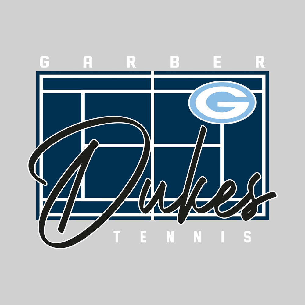 Garber Dukes - Tennis - Tennis Court with School Name and Mascot