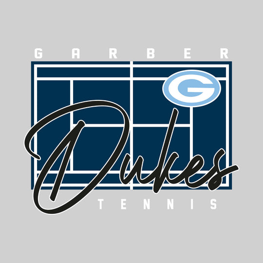 Garber Dukes - Tennis - Tennis Court with School Name and Mascot