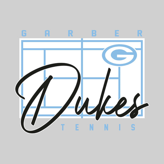 Garber Dukes - Tennis - Tennis Court with School Name and Mascot